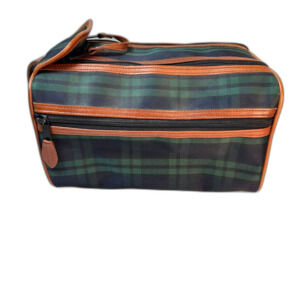 Men's NWOT Blackwatch Plaid Brown Genuine Leather Trim Travel Toiletry Bag